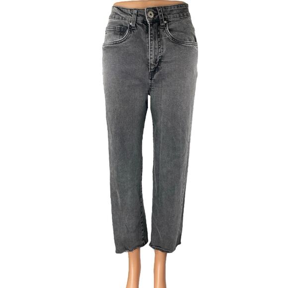 Cotton On Women's Black Frayed Raw Hem Stretch Straight Leg Denim Jeans Pants 4 - Picture 1 of 5